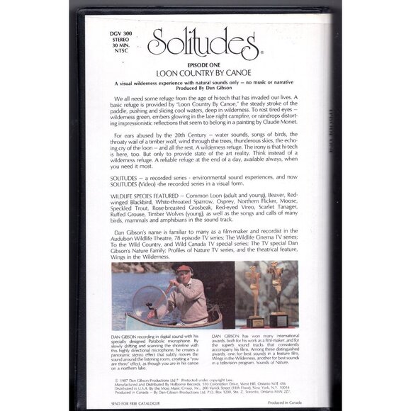 Vintage 1987 Solitudes Loon Country By Canoe Environmental Sounds on VHS +Visual - Picture 2 of 3